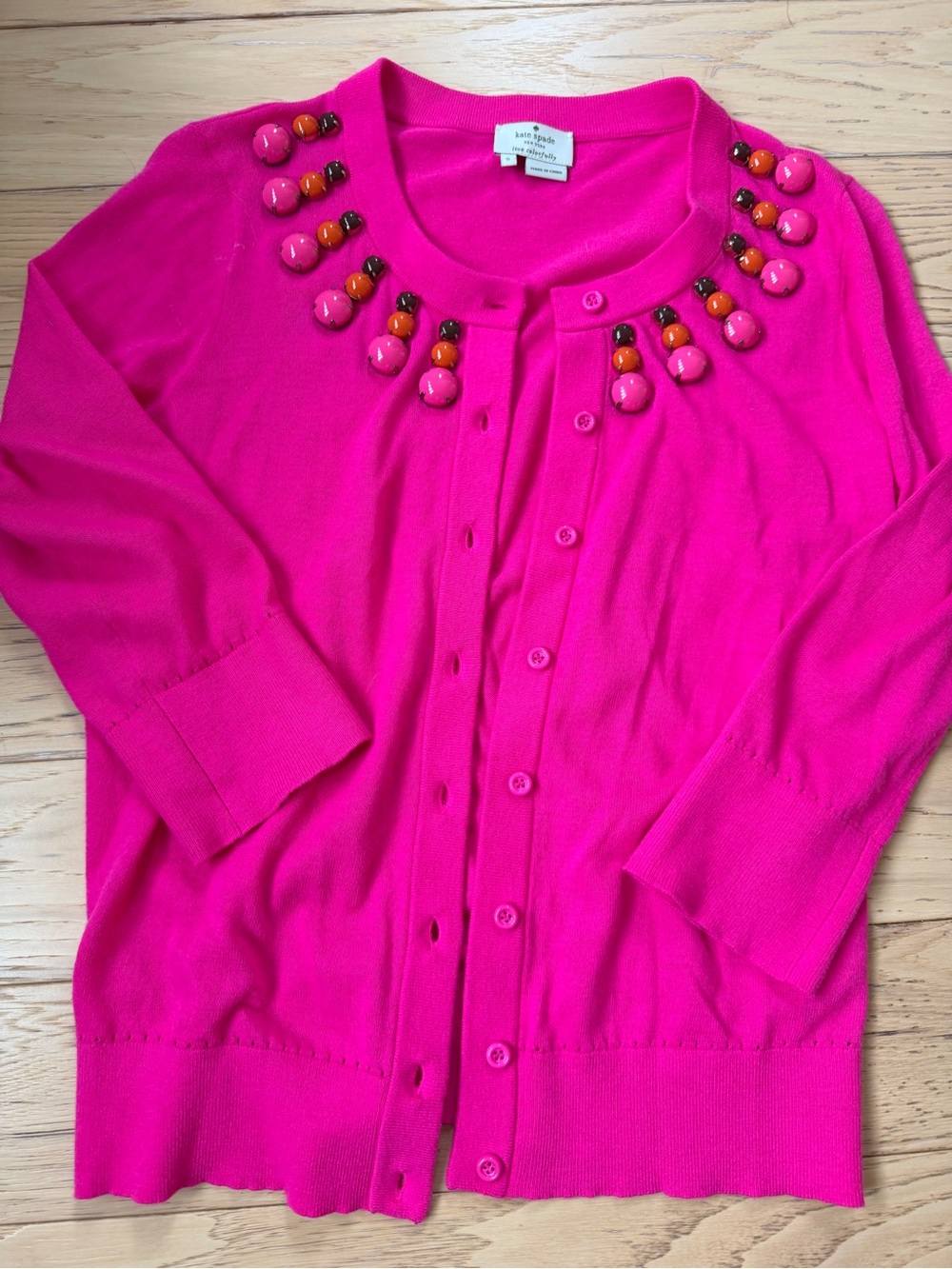 kate spade Hot Pink Beaded-Neck Cardigan
